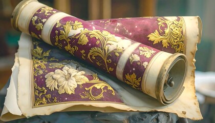 Rolled-up, antique wallpaper