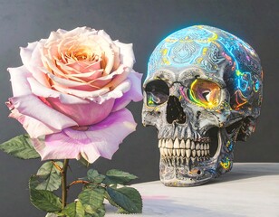 Rose and skull, vibrant colors