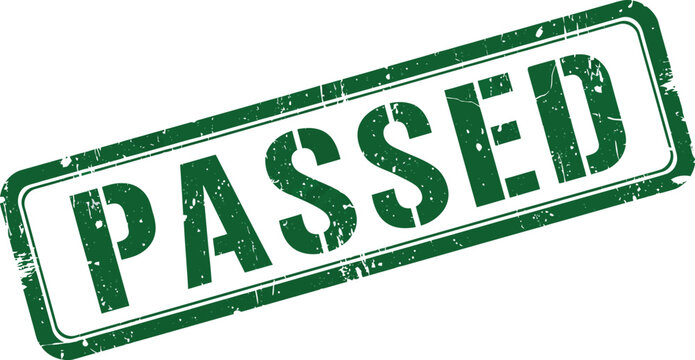 green passed stamp with grunge texture on transparent background