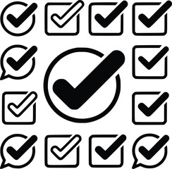 Minimalist Check Mark Icon Set with Square Box &ndash; Vector Symbols for UI and Design