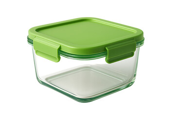 Glass Food Storage Container with Green Lid Isolated on Transparent Background