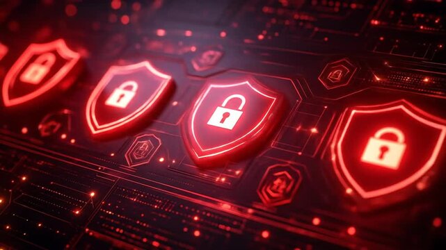 Digital Security: Illuminated Shields and Lock Icons, A Modern Protection Design