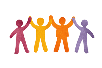 Colorful stick figures linked in a joyful, hand-in-hand circle