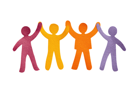 Colorful stick figures linked in a joyful, hand-in-hand circle