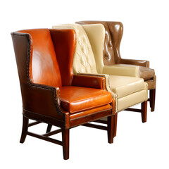 Three leather wingback chairs display