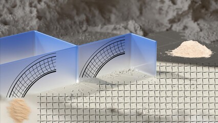 Abstract Construction Scene with Blue Panels Grid and Granular Material