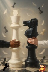 Chess pieces representing diversity and equality with cooperation and strategy concept