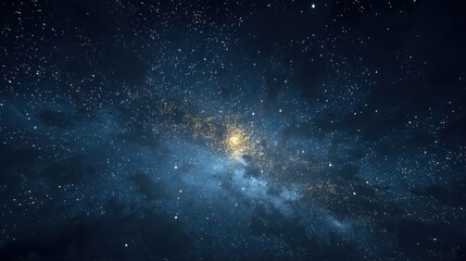 Galaxy Core with Golden Star Cluster and Nebular Clouds in Deep Space