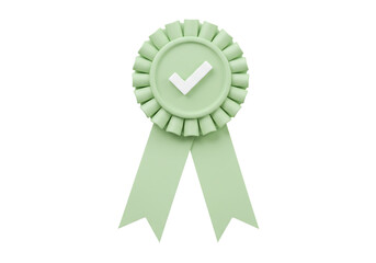 3 d render of green award ribbon with check mark