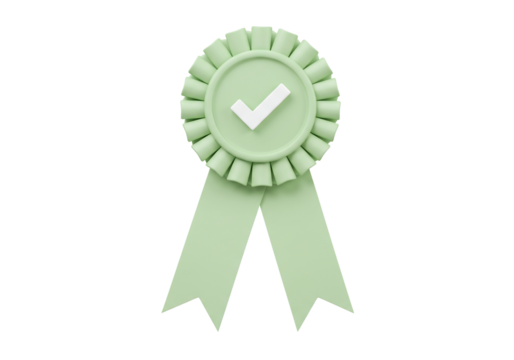 3 d render of green award ribbon with check mark