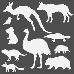Vector Set of Australian Animals Silhouettes