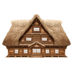 Traditional wooden house with thatched roof illustration