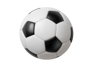 Close-up of a soccer ball.  Black and white panels