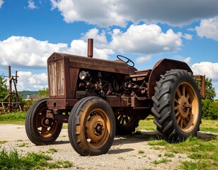 Obraz premium Rusty vintage tractor in a field
