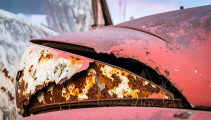 Rusty, weathered truck hood
