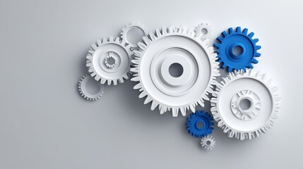 Gear Technology Concept Connected Mechanisms on a Gray Surface, Ideal for HighTech and Industrial Projects, Inspiring Innovation and Progress.