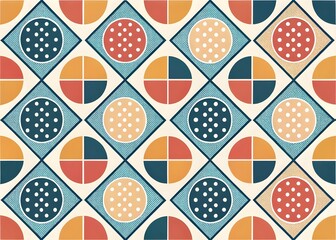 Vibrant retro geometric pattern with circles and squares for a bold design statement and eye catching style