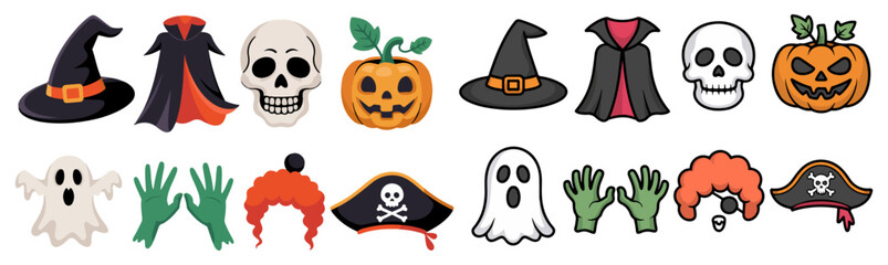 halloween costume icon set with spooky festive flat designs