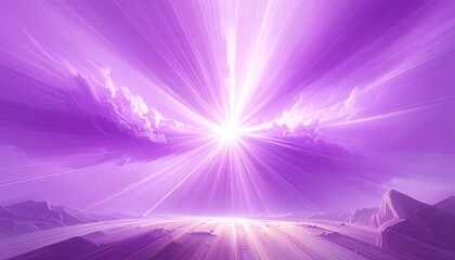 Radiant purple landscape with sunburst