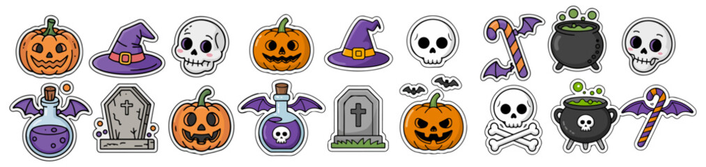 halloween spooky elements set vector illustration collection