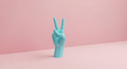 Obraz premium Stylized Hand Making Peace Sign on Pink Background