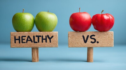 Vibrant Comparison of Healthy vs Unhealthy Food Choices A Striking Sign Concept for DietFocused Marketing, Perfect for Social Media and Fitness Campaigns Inspiring a Balanced Lifestyle.