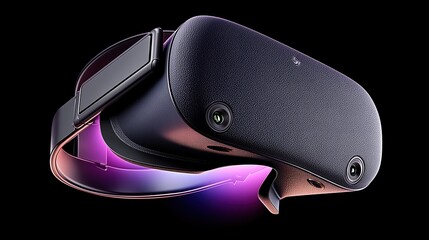 Sleek Dark VR Headset with Sensors on Black Backdrop