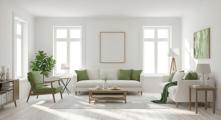 Serene and Minimalist Living Room with Sage Green Walls

