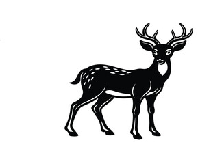 White-Tailed Deer Silhouette Vector | Elegant Black and White Line Art