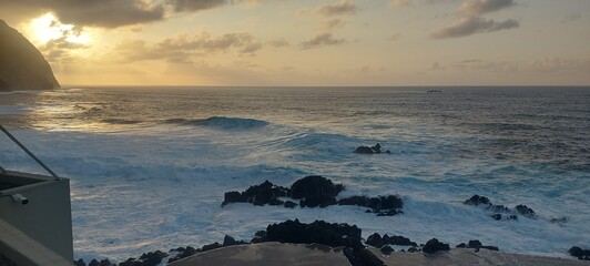 madeira island, sea, water, blue, waves, landscape, travel, adventures, destination, nature, view, rock, cliff, mountain, green, paradise, sunset, dawn, evening, darl, ligth, blue, waves, north