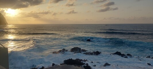 madeira island, sea, water, blue, waves, landscape, travel, adventures, destination, nature, view, rock, cliff, mountain, green, paradise, sunset, dawn, evening, darl, ligth, blue, waves, north