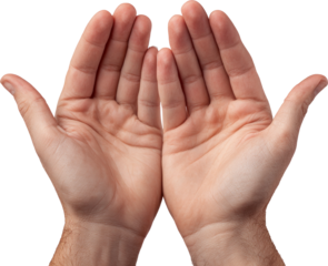 Two open human palms cupped together in hopeful gesture of prayer
