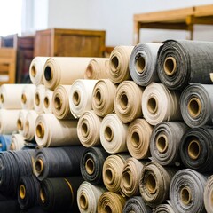 Rolled fabric in various colors and textures