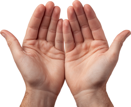Two open human palms cupped together in hopeful gesture of prayer