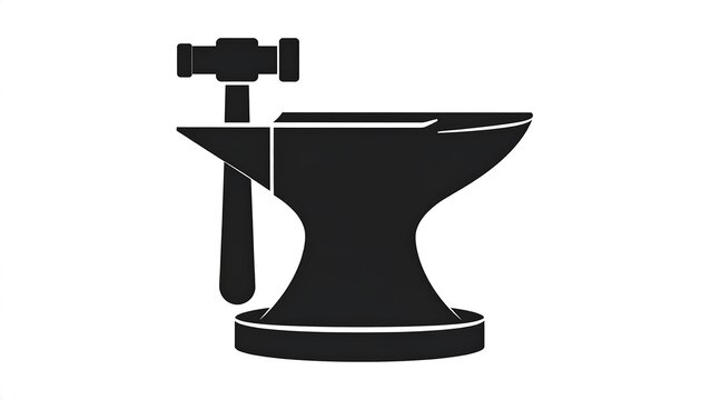 Black silhouette of an anvil and hammer - Powered by Adobe