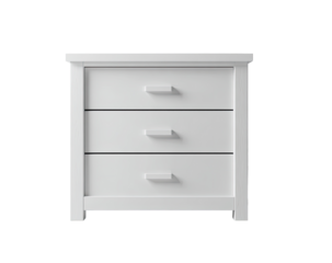 White three-drawer nightstand with simple rectangular design