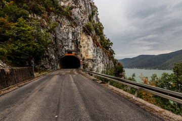 Tunnel on road 34 in Iron Gates gorge, Serbia