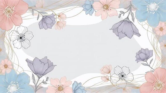 Pastelhued floral illustration with a white backdrop and golden accents
