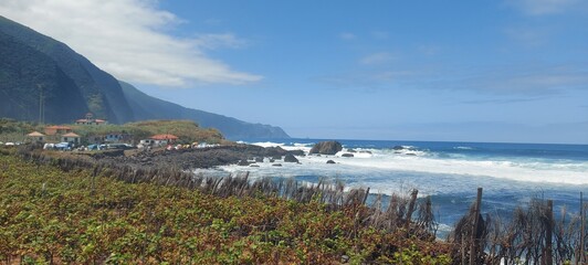 madeira island, sea, water, blue, waves, landscape, travel, adventures, destination, nature, view, rock, cliff, mountain, green, paradise, sunset, dawn, evening, darl, ligth, blue, waves, north