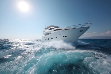 Naklejka premium Yacht running, lens slowly rotating to the front yacht