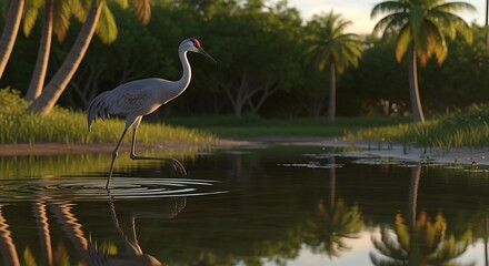 Fototapeta premium Crane Bird in Tropical Marsh.