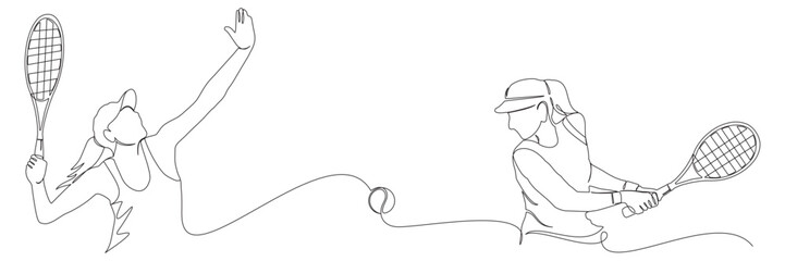 continuous line drawing of a female tennis player vector illustration 2