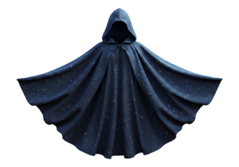 Navy Blue Hooded Cloak with Star Pattern Costume Cosplay and Fashion Accessory isolated on transparent background