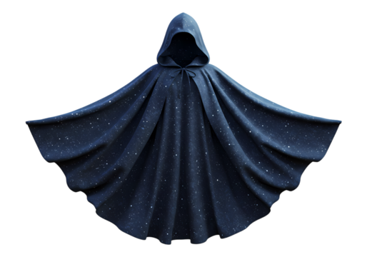 Navy Blue Hooded Cloak with Star Pattern Costume Cosplay and Fashion Accessory isolated on transparent background