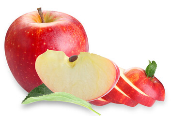 shiny red apple with slices on a transparent background