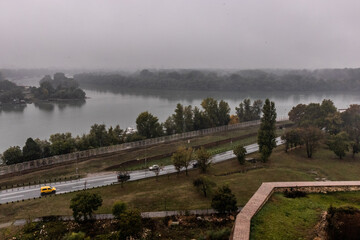 Confluence of Sava and Danuber rivers in Belgrade, Serbia