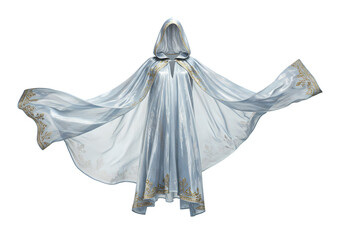 Elegant Sheer Hooded Cape Fantasy Costume Medieval Clothing Cosplay Renaissance Fair Outfit Wiccan Robe Light Blue Clothing isolated on transparent background
