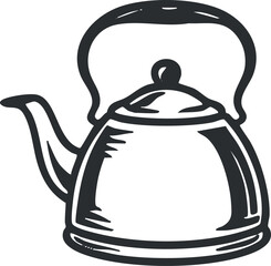 Obraz premium A hand-drawn illustration of a kettle ideal for kitchen and cooking themes. Black on transparent background.