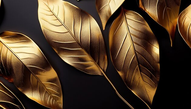 Fototapeta close-up of gold leaves on black background
