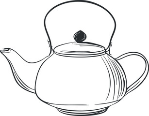 Obraz premium A simple hand-drawn outline illustration of a classic teapot for tea lovers. Black on transparent background.